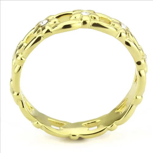 CJE3629 Wholesale Women's Stainless Steel IP Gold Top Grade Crystal Clear Infinite Daisy Ring