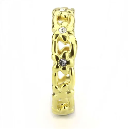 CJE3629 Wholesale Women's Stainless Steel IP Gold Top Grade Crystal Clear Infinite Daisy Ring