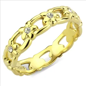 CJE3629 Wholesale Women's Stainless Steel IP Gold Top Grade Crystal Clear Infinite Daisy Ring
