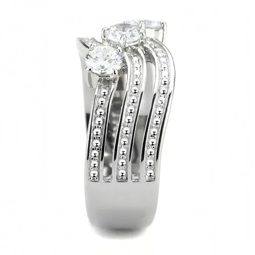 CJE3633 Wholesale Women's Stainless Steel AAA Grade CZ Clear Three Stone Ring