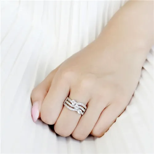CJE3633 Wholesale Women's Stainless Steel AAA Grade CZ Clear Three Stone Ring