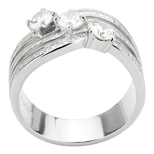 CJE3633 Wholesale Women's Stainless Steel AAA Grade CZ Clear Three Stone Ring