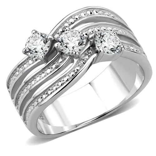 CJE3633 Wholesale Women's Stainless Steel AAA Grade CZ Clear Three Stone Ring
