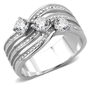 CJE3633 Wholesale Women's Stainless Steel AAA Grade CZ Clear Three Stone Ring