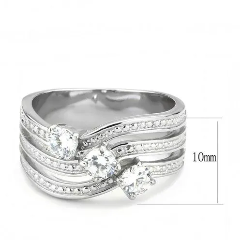 CJE3633 Wholesale Women's Stainless Steel AAA Grade CZ Clear Three Stone Ring