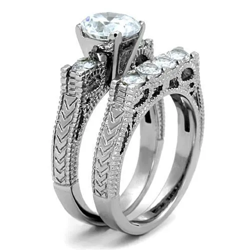 CJE5X019 Wholesale Women's Stainless Steel AAA Grade CZ Clear Ring Set