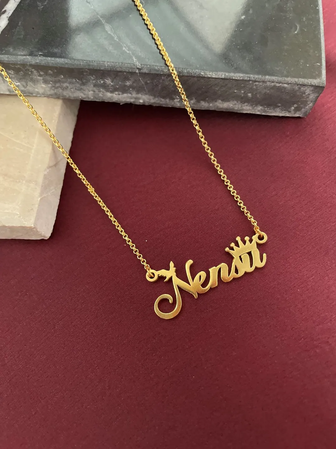Classic Cursive Name Necklace/Short Mangalsutra With a Bird & Crown