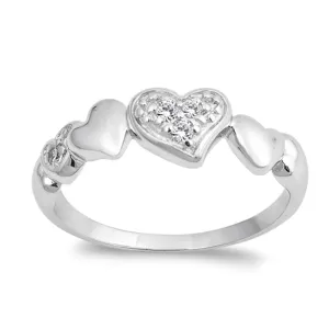 Clear CZ Heart Promise Shiny Girl's Ring New 925 Sterling Silver Band Sizes 5-9