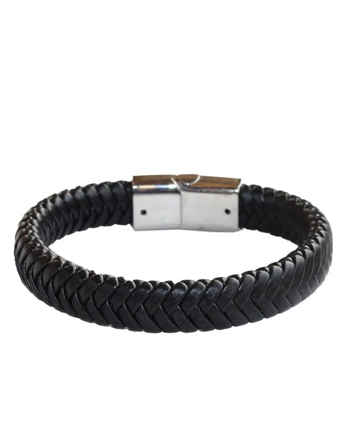 Closed packed Burton Men's Plaited Leather Bracelet In Black