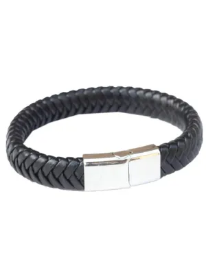 Closed packed Burton Men's Plaited Leather Bracelet In Black
