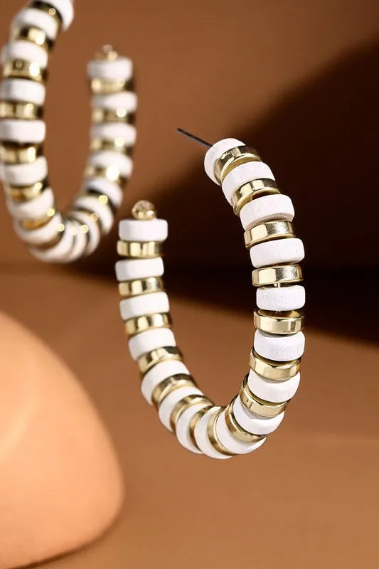Colorful Disk Bead Hoop Earrings