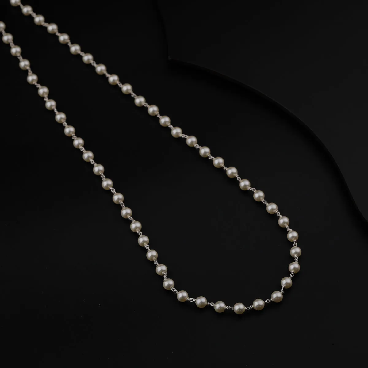 Cream Pearls Silver Chain Necklace