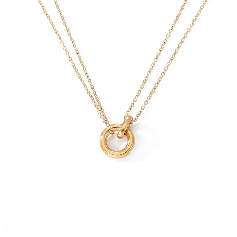 Cross-border New Stainless Steel Two-color Plating Necklace Geometric Round Pendant Fashion Necklace Wholesale