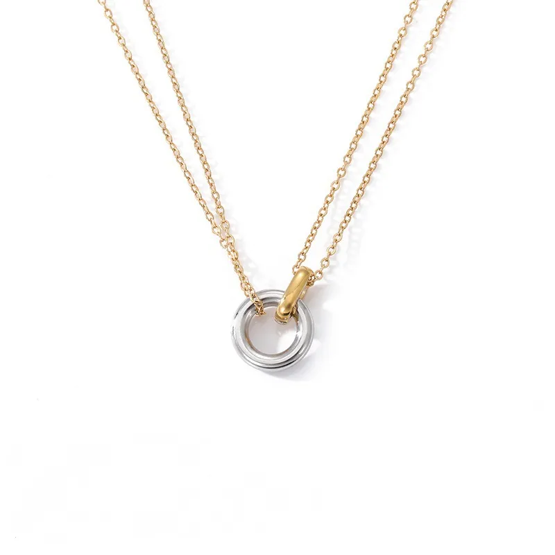 Cross-border New Stainless Steel Two-color Plating Necklace Geometric Round Pendant Fashion Necklace Wholesale