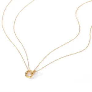 Cross-border New Stainless Steel Two-color Plating Necklace Geometric Round Pendant Fashion Necklace Wholesale