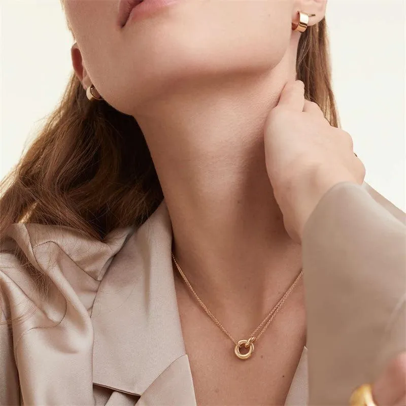 Cross-border New Stainless Steel Two-color Plating Necklace Geometric Round Pendant Fashion Necklace Wholesale