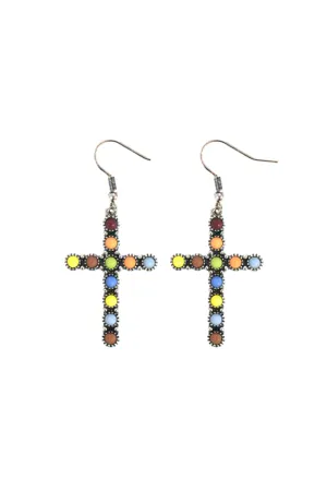CROSS NATURAL STONE FISH HOOK EARRINGS