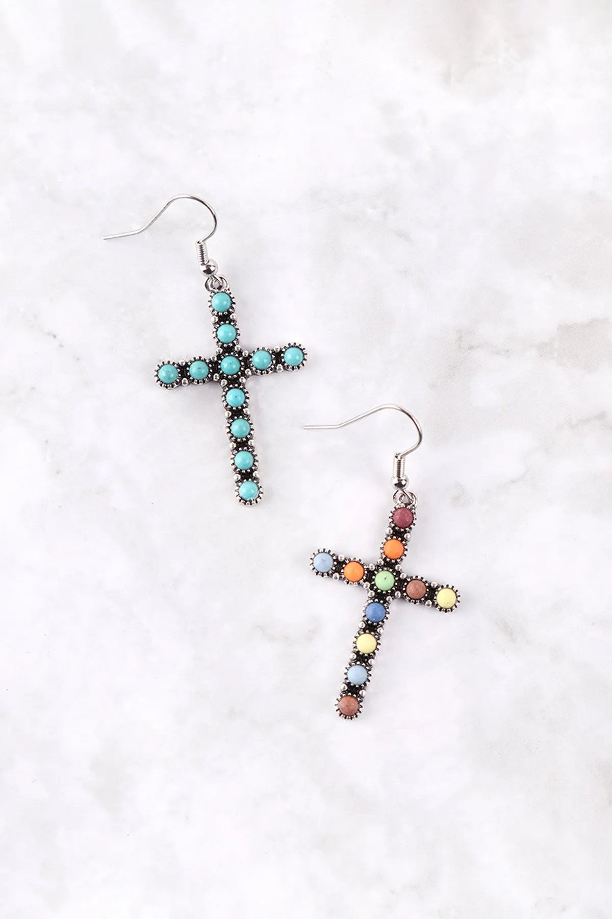 CROSS NATURAL STONE FISH HOOK EARRINGS
