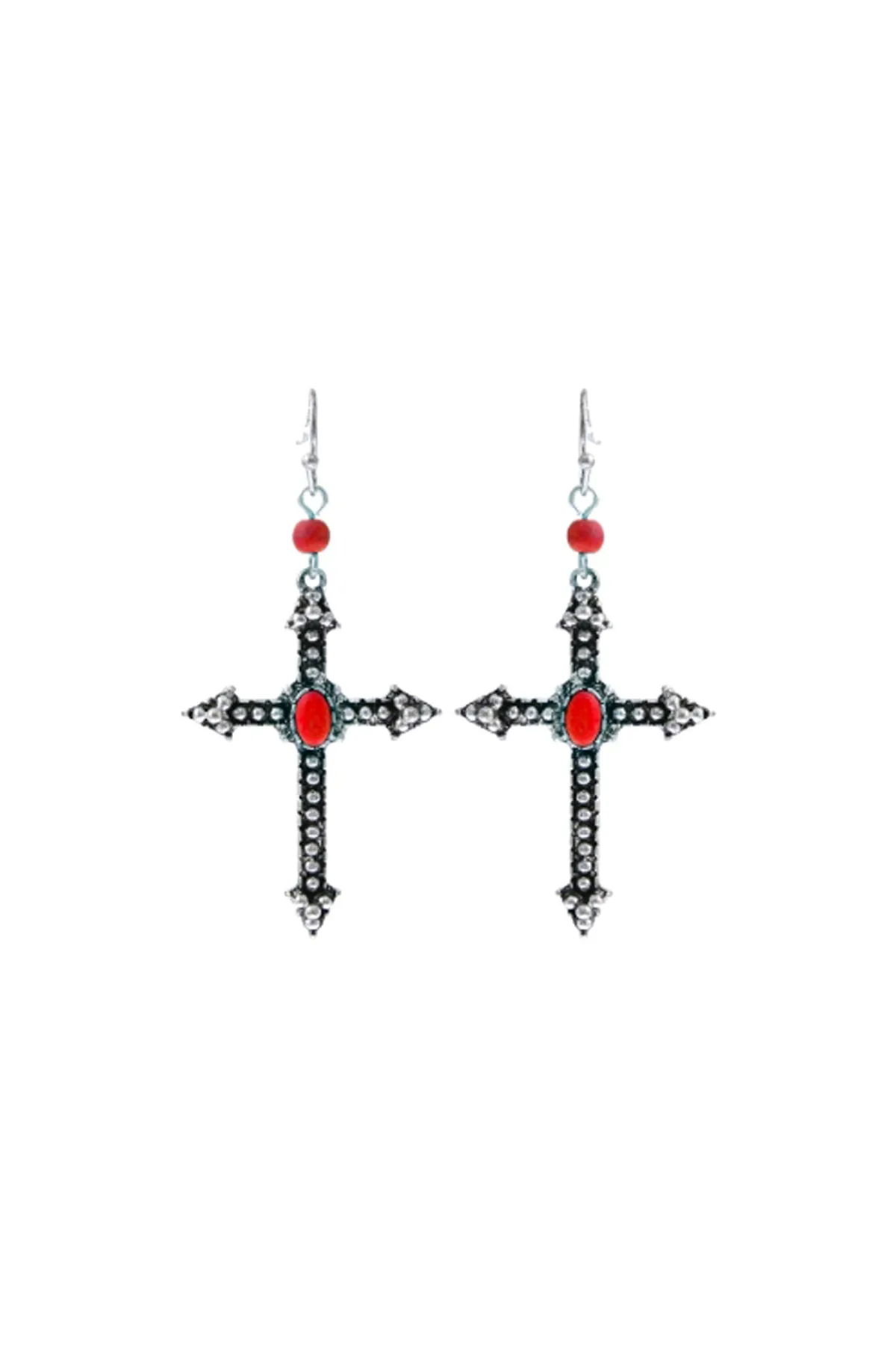 CROSS STONE FISH HOOK EARRINGS