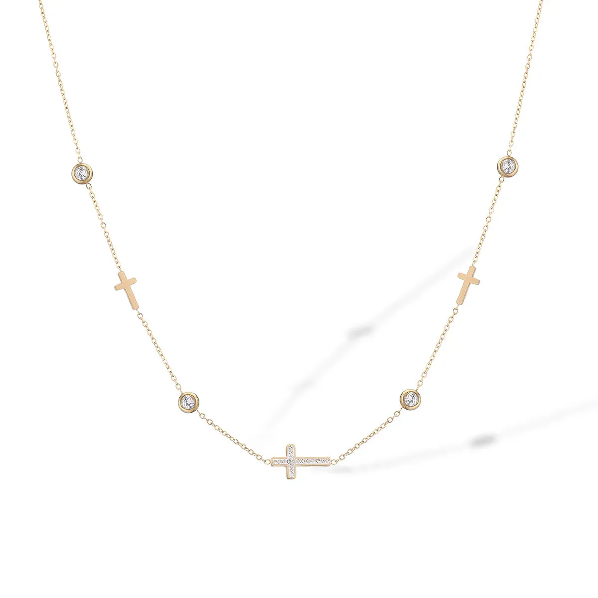 Cross Zircon 304 Stainless Steel 18K Gold Plated Simple Style Classic Style Plating Inlay Necklace