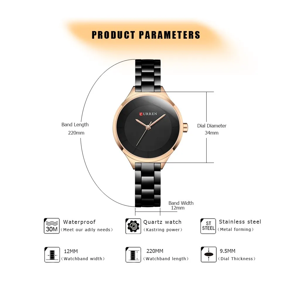 CURREN Brand Fashion Ladies Watches Stainless Steel Analog Quartz Women Clock Dress Casual Luxury Watch Woman Relogio Feminino
