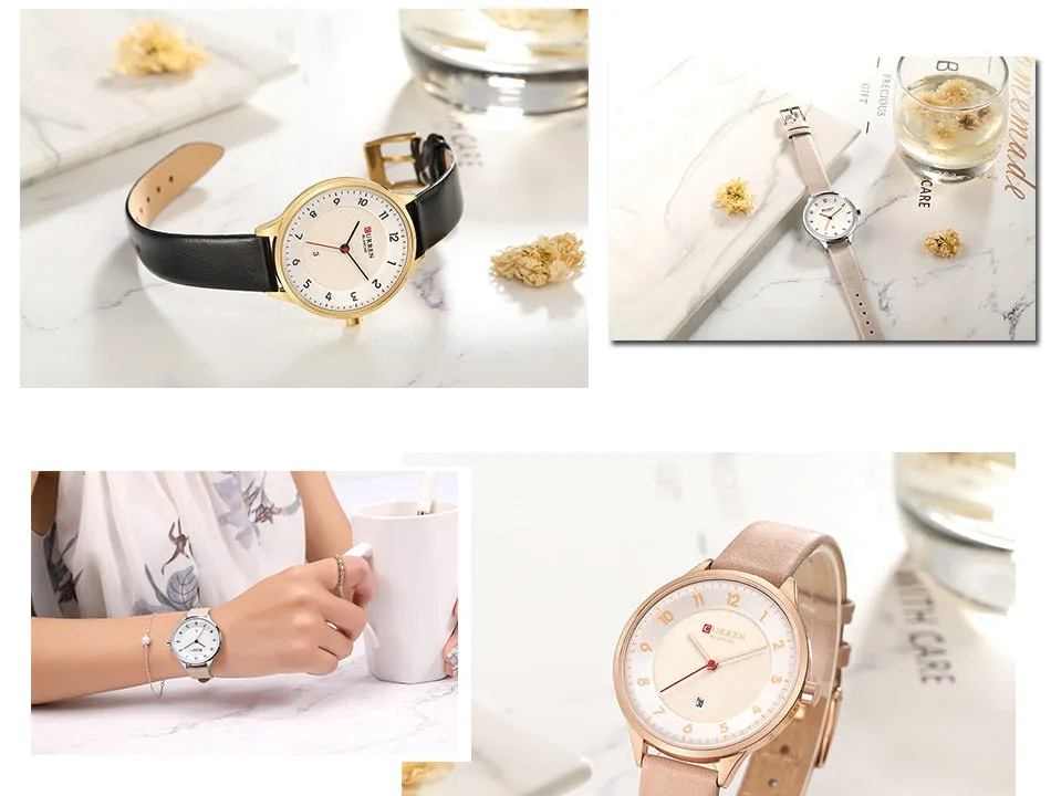 CURREN Brand Luxury Women Watches Ladies Wristwatch Ultra thin Quartz Leather Watch Woman Rose Gold Quartz-watch Clock
