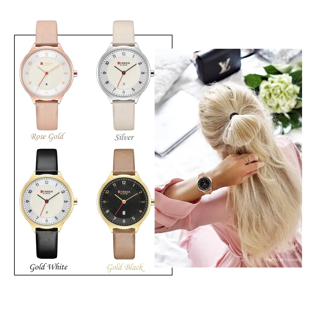 CURREN Brand Luxury Women Watches Ladies Wristwatch Ultra thin Quartz Leather Watch Woman Rose Gold Quartz-watch Clock