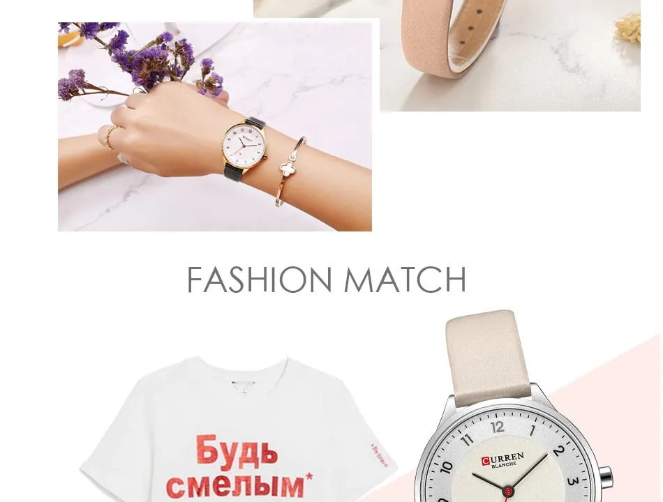 CURREN Brand Luxury Women Watches Ladies Wristwatch Ultra thin Quartz Leather Watch Woman Rose Gold Quartz-watch Clock