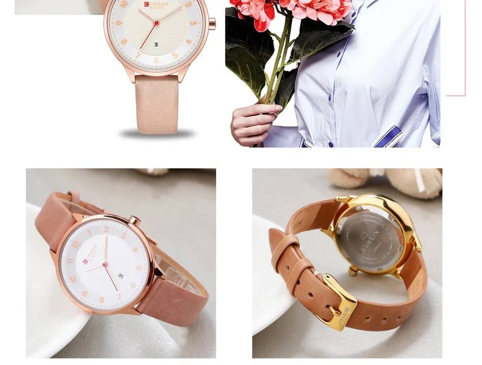 CURREN Brand Luxury Women Watches Ladies Wristwatch Ultra thin Quartz Leather Watch Woman Rose Gold Quartz-watch Clock