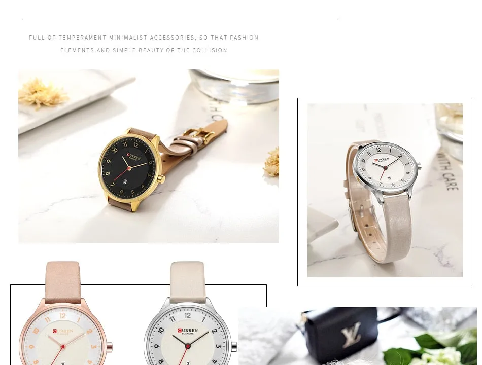 CURREN Brand Luxury Women Watches Ladies Wristwatch Ultra thin Quartz Leather Watch Woman Rose Gold Quartz-watch Clock