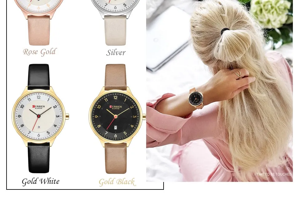 CURREN Brand Luxury Women Watches Ladies Wristwatch Ultra thin Quartz Leather Watch Woman Rose Gold Quartz-watch Clock