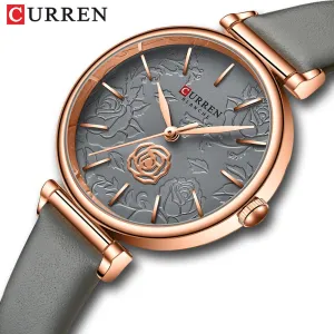 CURREN Flower Design Simple Ladies Watches Top Brand Women&#39;s Quartz Watch Fashion Female Wristwatch Dress Leather Strap Clock