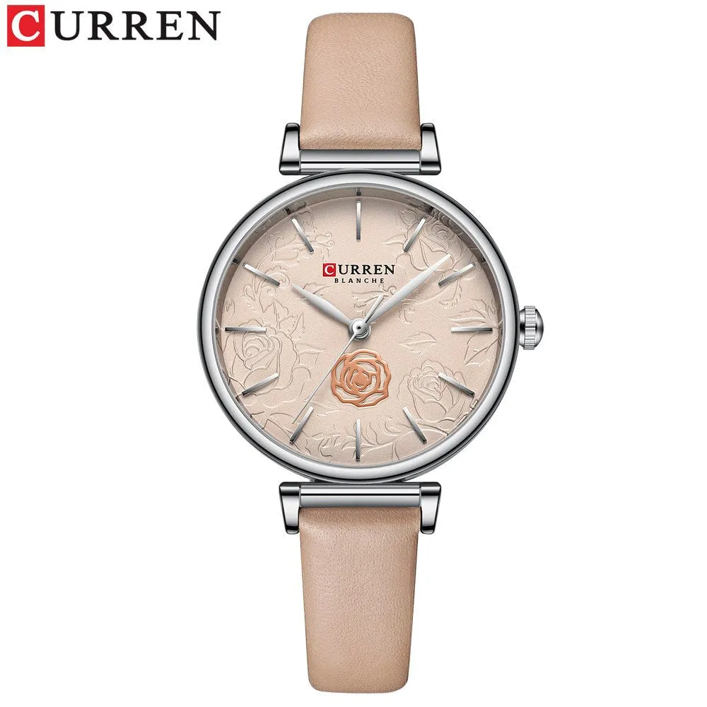 CURREN Flower Design Simple Ladies Watches Top Brand Women&#39;s Quartz Watch Fashion Female Wristwatch Dress Leather Strap Clock