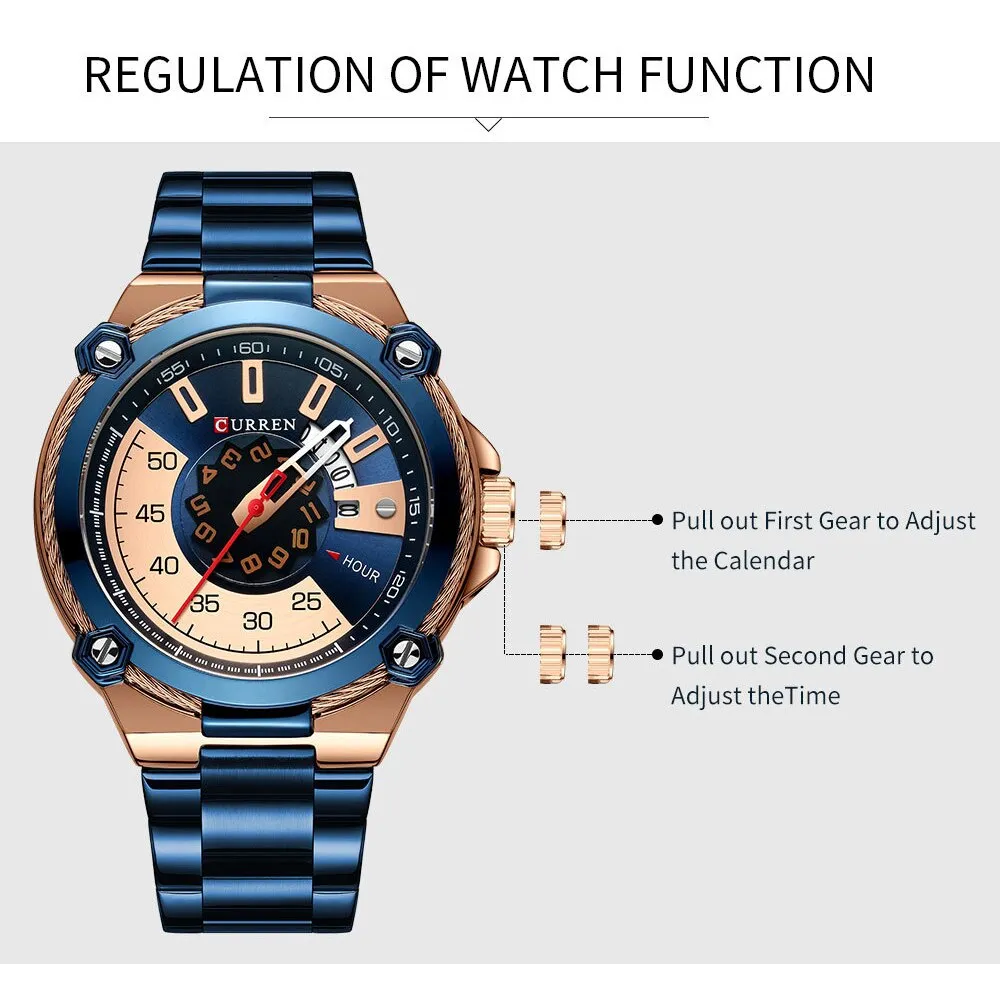 CURREN Watch Men Stainless Steel Sport Quartz Watches Top Brand Luxury Mens Fashion Waterproof Wrist Watches Relogio Masculino