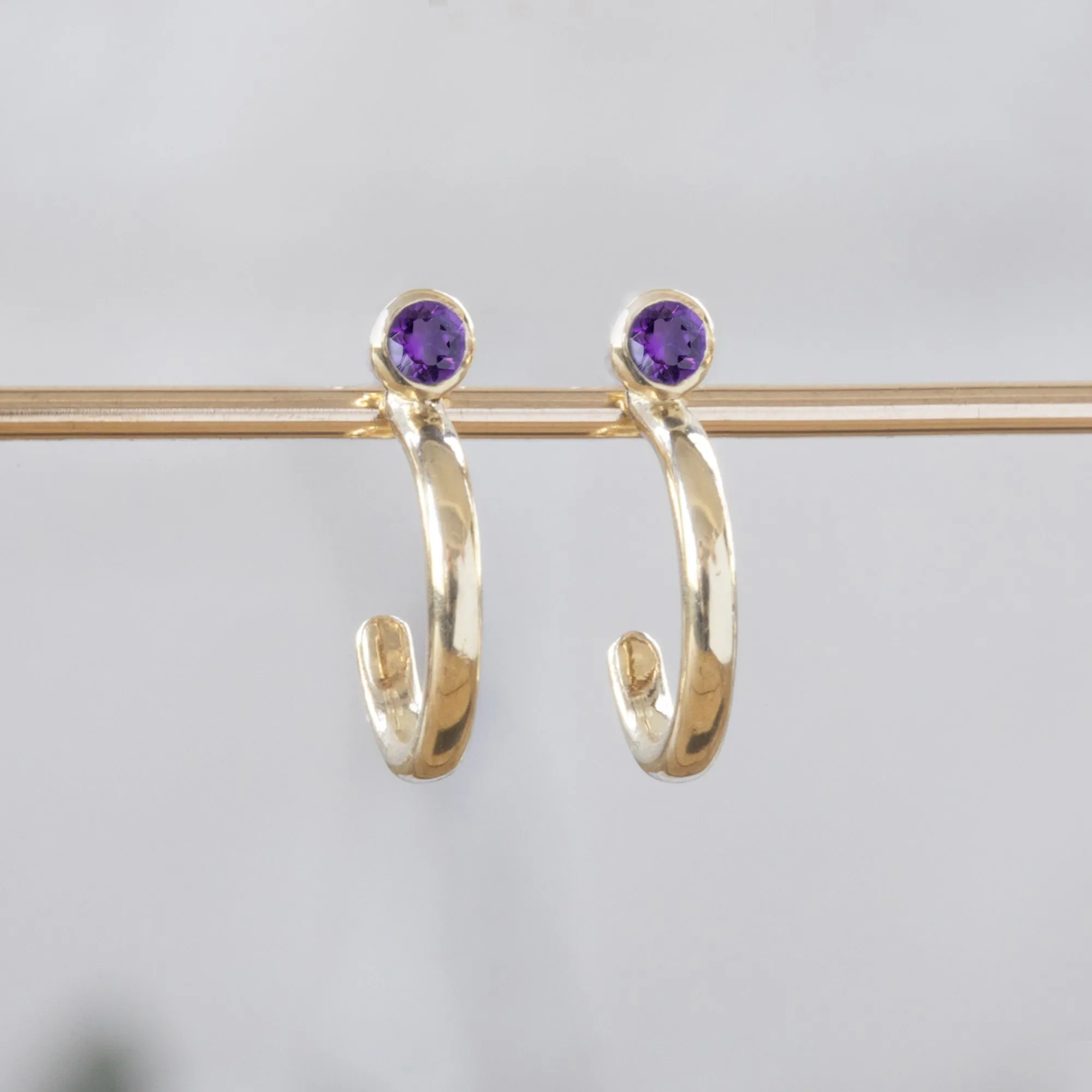 Custom Amethyst Birthstone Hoop Earrings | 14K Yellow Gold
