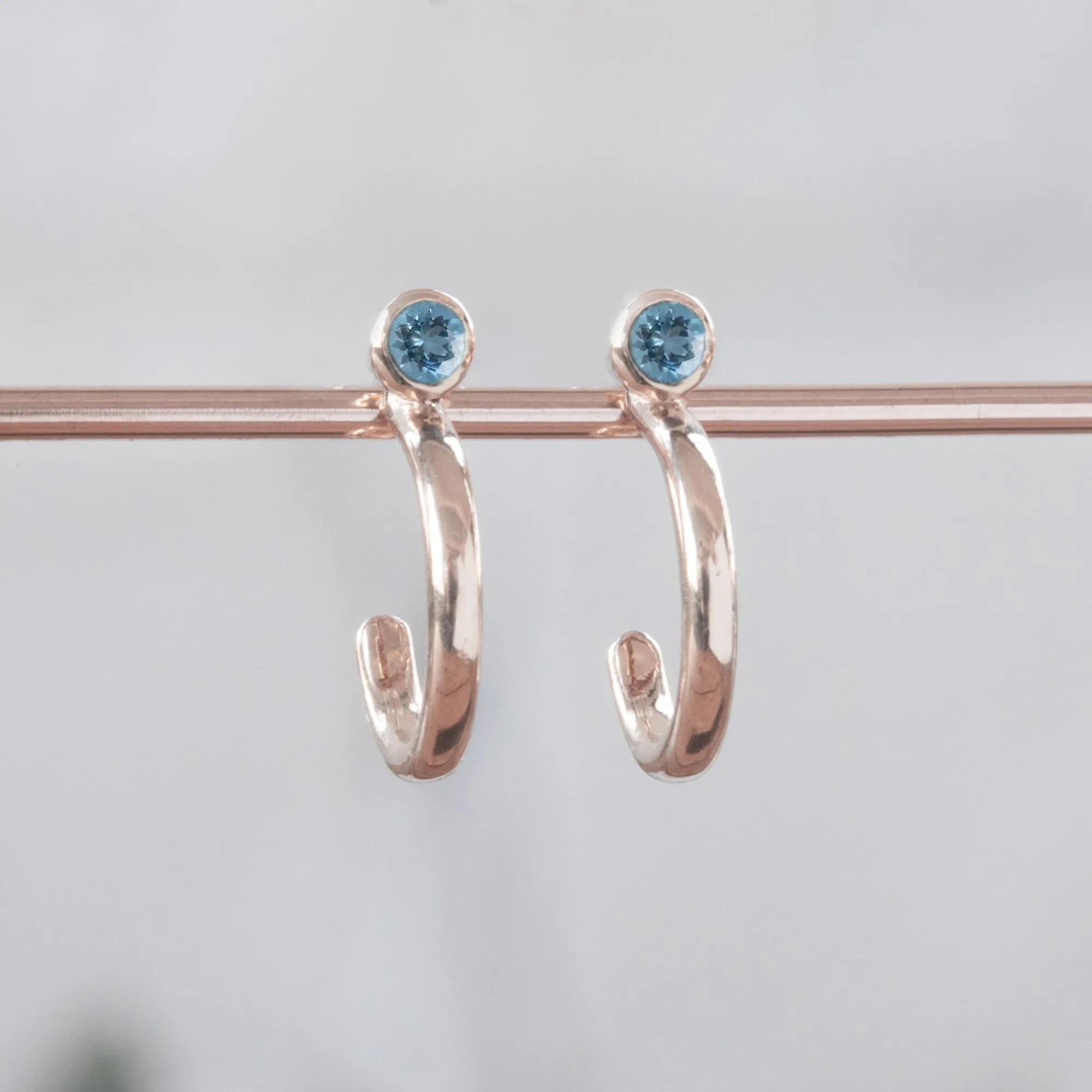 Custom Aquamarine Birthstone Hoop Earrings | 14K Rose Gold