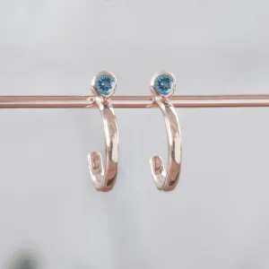 Custom Aquamarine Birthstone Hoop Earrings | 14K Rose Gold