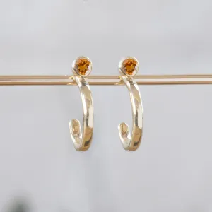 Custom Citrine Birthstone Hoop Earrings | 14K Yellow Gold