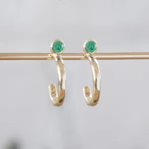 Custom Emerald Birthstone Hoop Earrings | 14K Yellow Gold