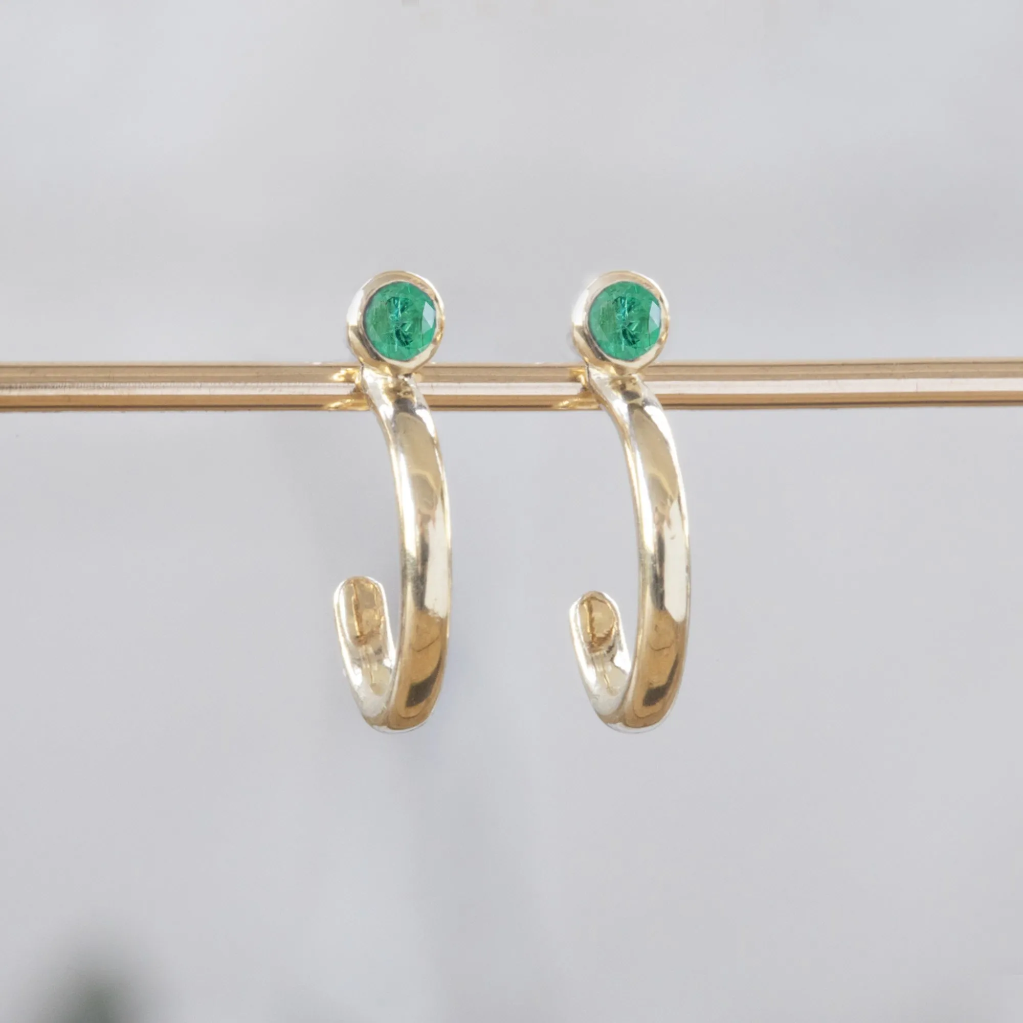 Custom Emerald Birthstone Hoop Earrings | 14K Yellow Gold