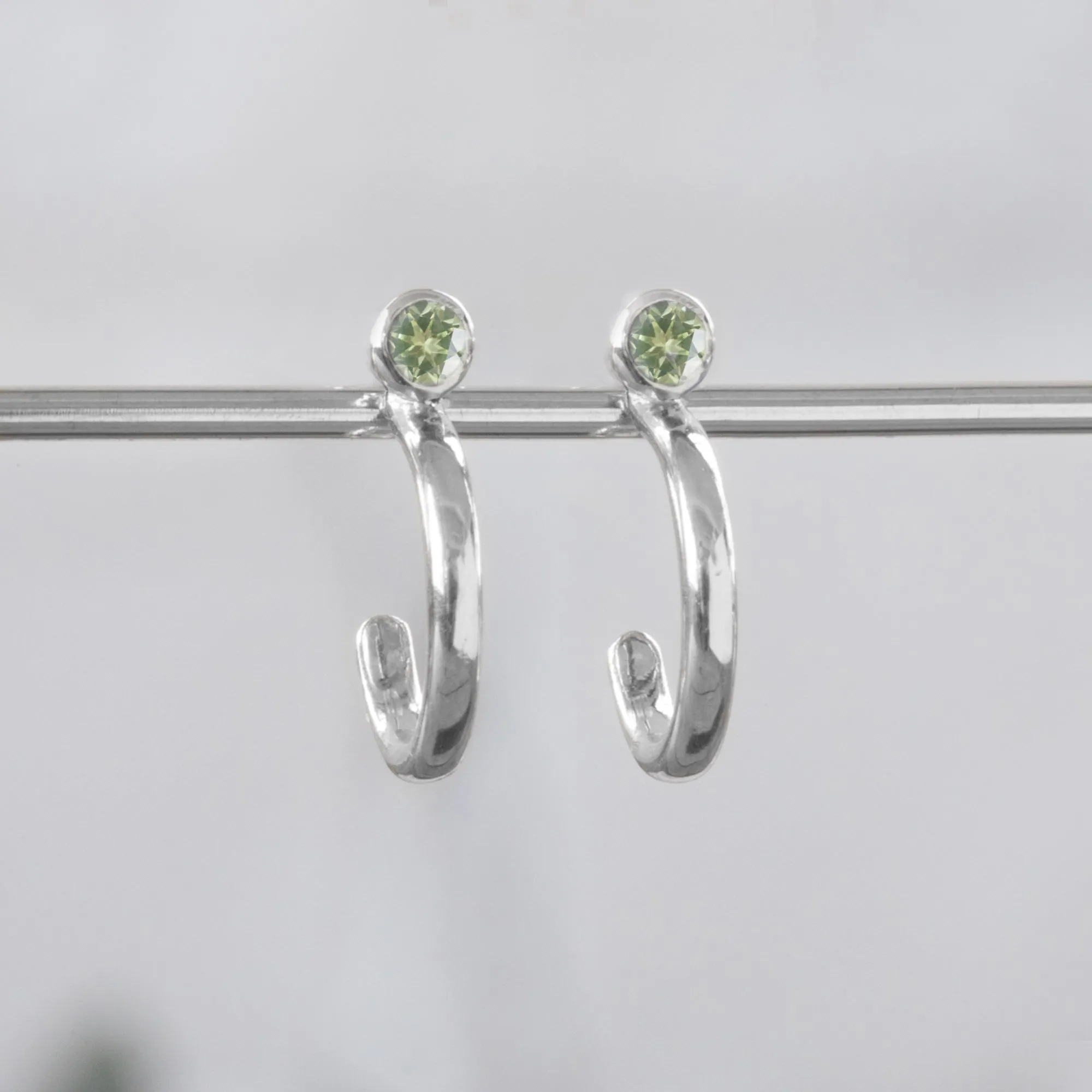 Custom Peridot Birthstone Hoop Earrings | 14K White Gold