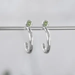 Custom Peridot Birthstone Hoop Earrings | 14K White Gold