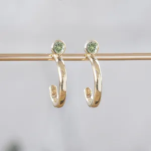 Custom Peridot Birthstone Hoop Earrings | 14K Yellow Gold