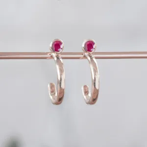 Custom Ruby Birthstone Hoop Earrings | 14K Rose Gold