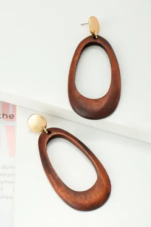 Cutout Wood Hoop Earrings with Round Stud