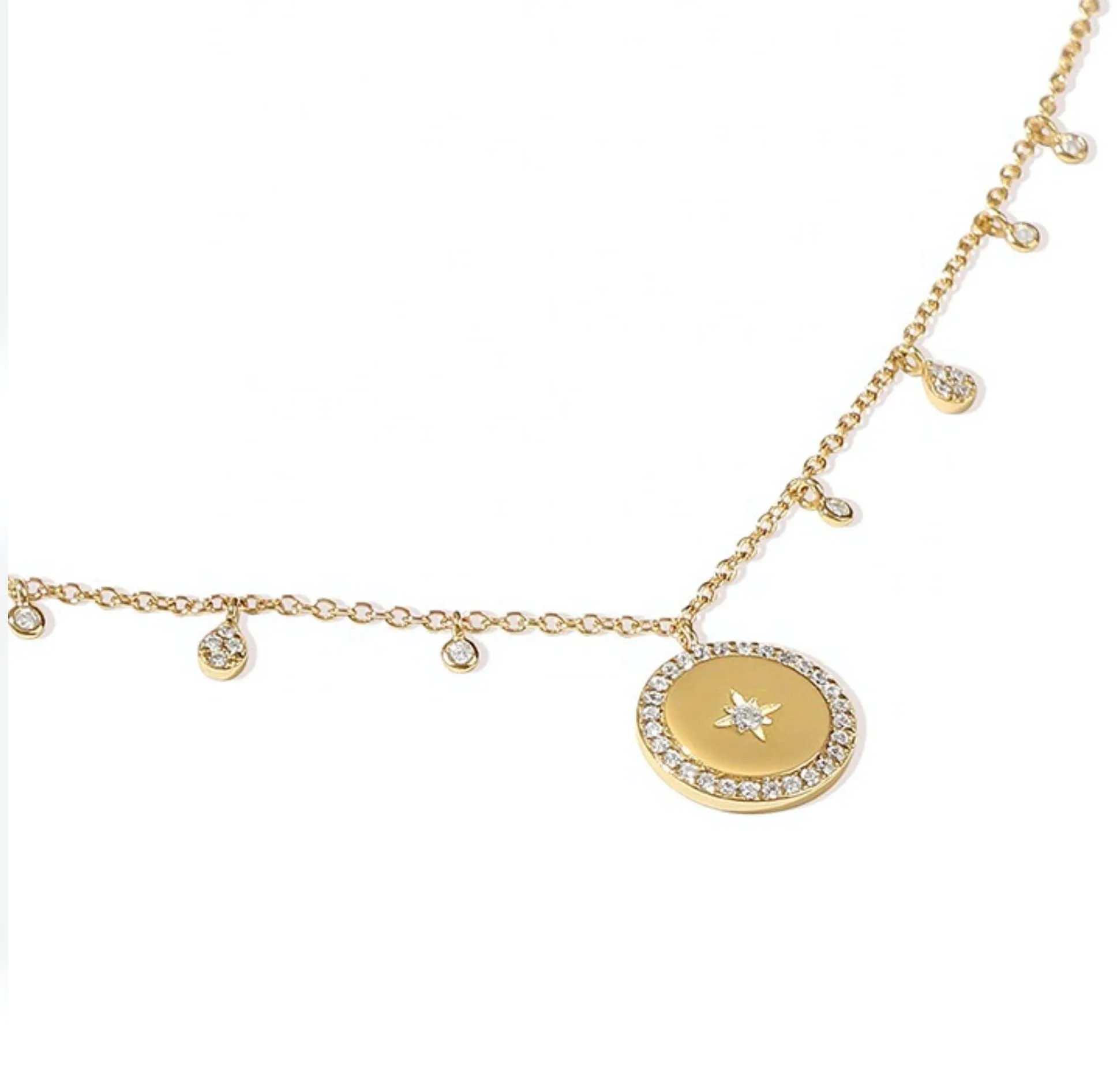 CZ Starburst Disc Necklace - Gold
