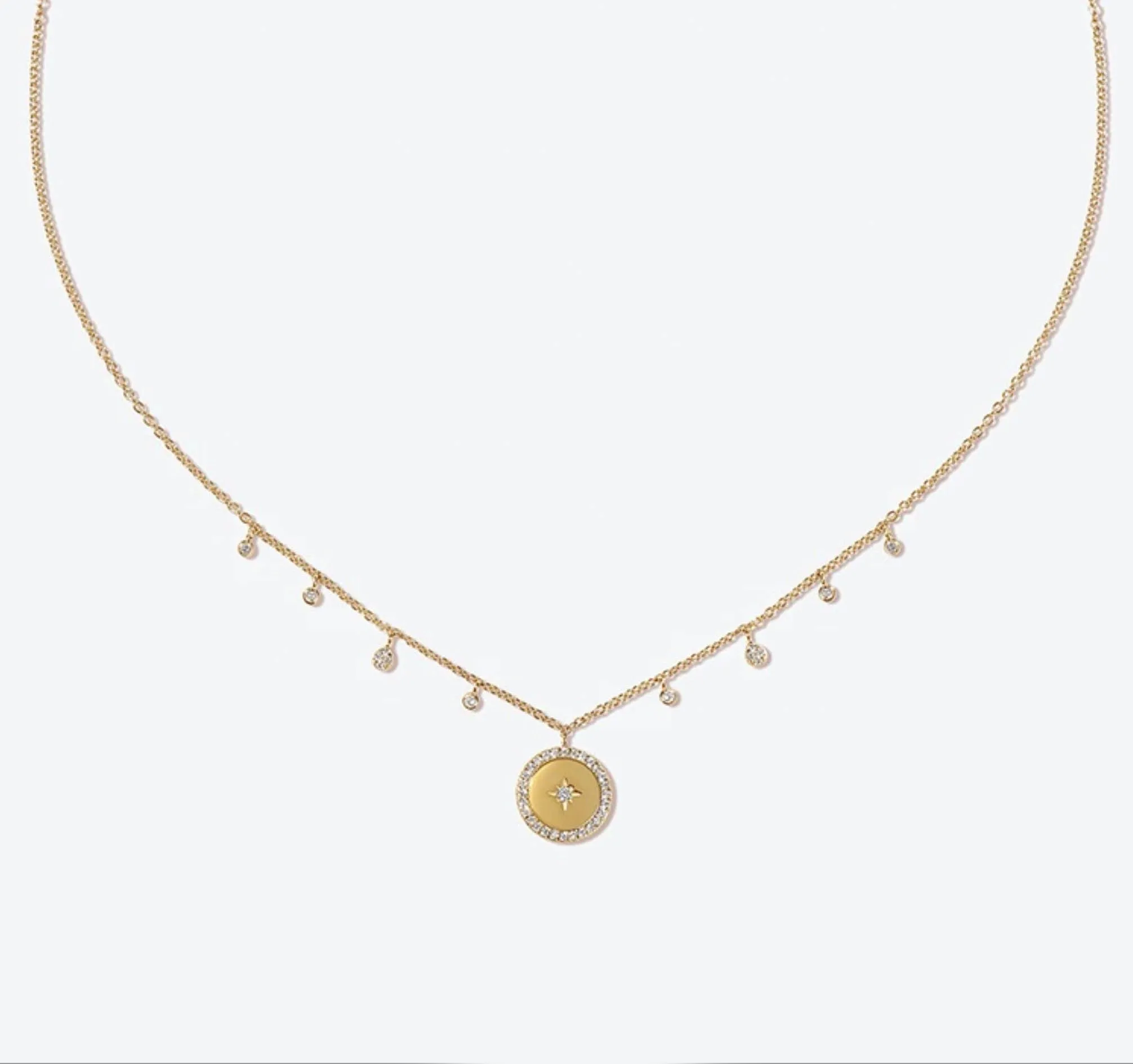 CZ Starburst Disc Necklace - Gold