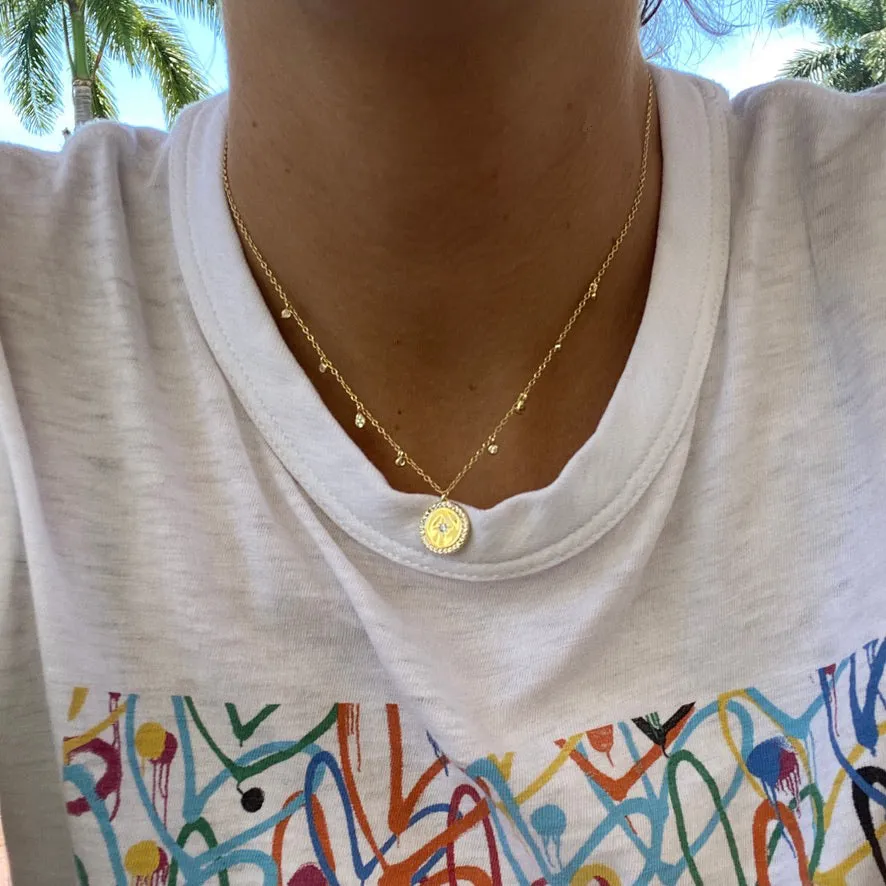 CZ Starburst Disc Necklace - Gold
