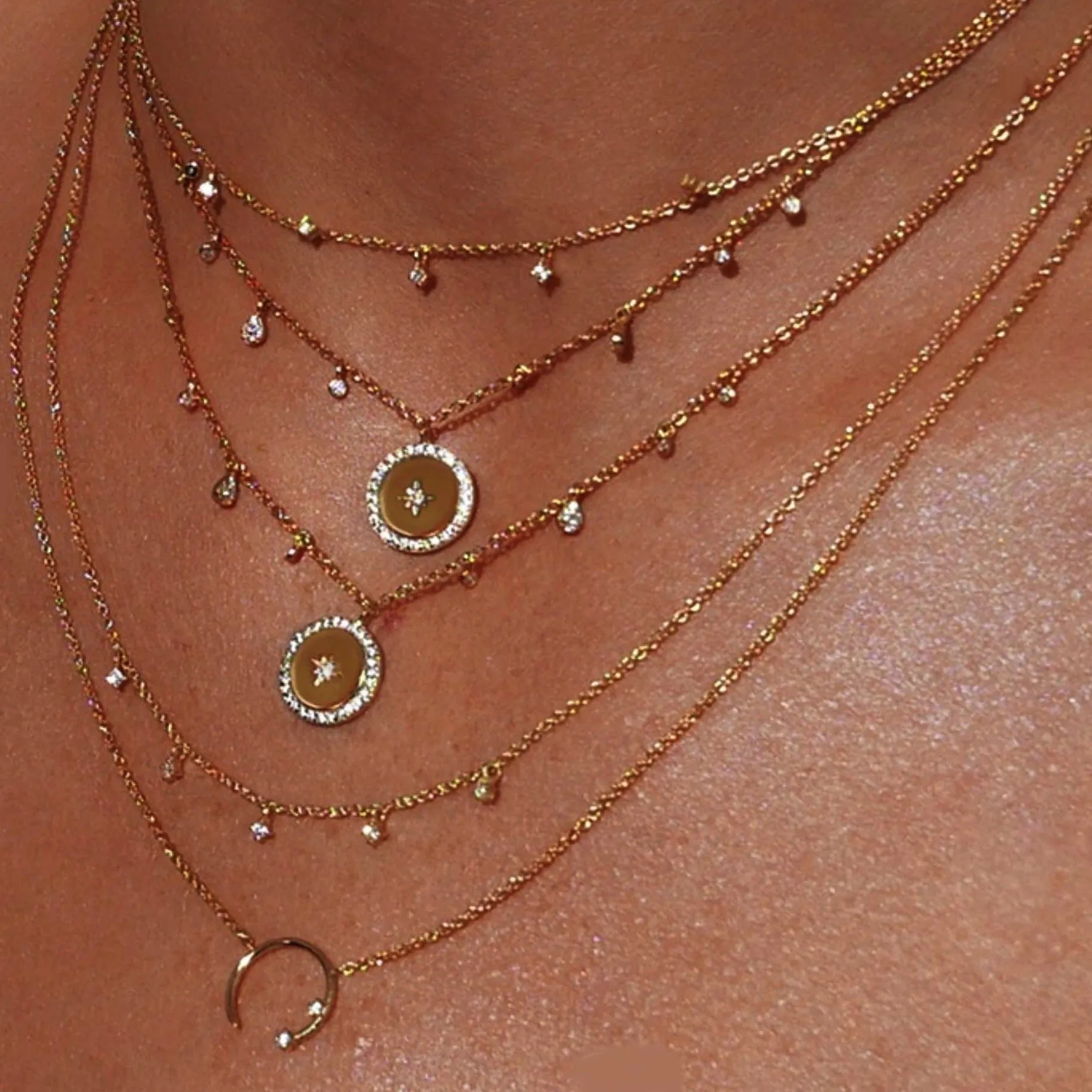 CZ Starburst Disc Necklace - Gold