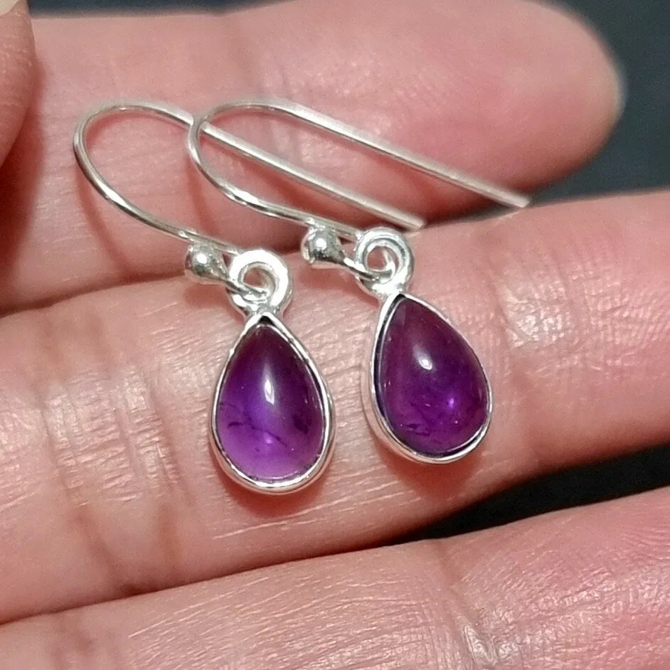 Dainty Teardrop Amethyst Earrings in 925 Sterling Silver, E5A